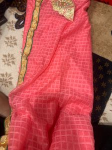 Elegant Pink Embroidered Saree Very light weight