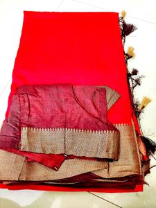 Red Saree with Blouse tailor stiched 40