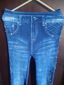 Printed Jeggings With Beads Work Done