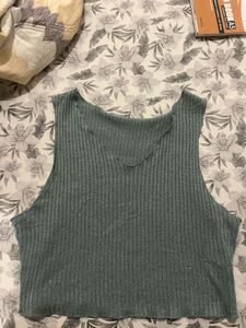 Ribbed V-Neck Sleeveless Crop Top
