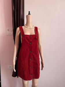 Corduroy Button-Front Pinafore Dress