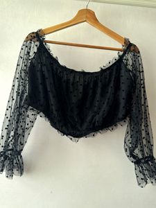 SHEIN Curve Black Polka Dot Sheer Mesh Top
