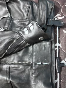 H&amp;M Black Faux Leather Belted Pants