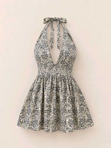 Boho Floral Halter Neck Mini Dress