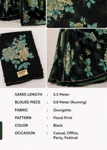Elegant Black Floral Print Saree
