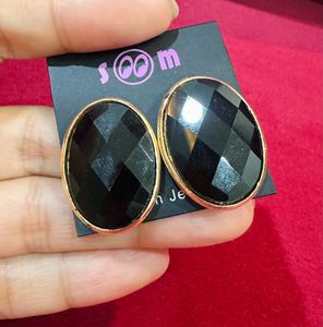 Chic Black Oval Artificial Gemstone Earrings