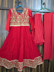 Red Embroidered Anarkali Kurta Set