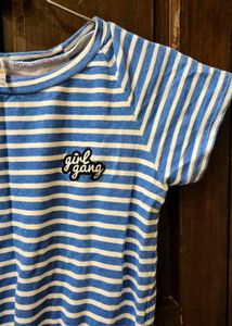 Blue Striped Drawstring Dress