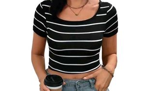 Striped Square Neck Crop Top