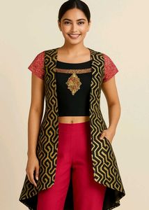 Black & Gold Cutout Party Dress with Pink Sleeves