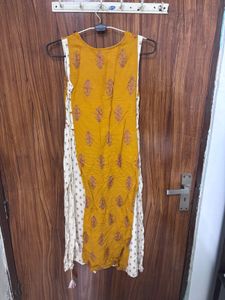 Yellow Printed Sleeveless Kurta