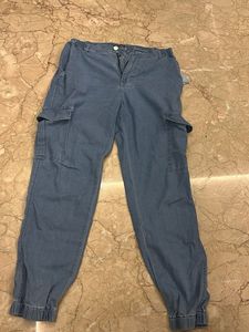 Light Wash Denim Cargo Joggers