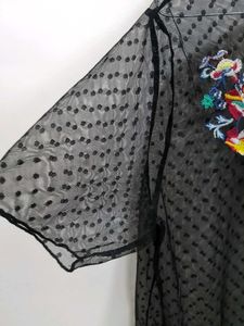 Sheer Black Polka Dot Embroidered Top