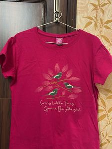 Cute Bird Graphic Pink T-Shirt