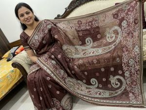 Elegant Brown Embroidered Saree