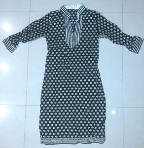 🟦🤍 Dark Blue &amp; White Printed Kurta 🤍🟦