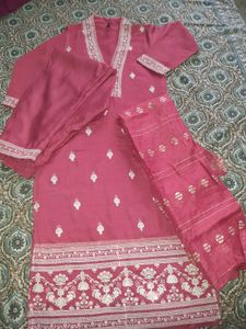 Pink Embroidered Kurti Set