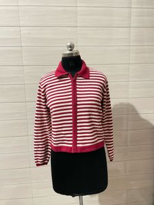 Hong kong 🇭🇰 Striped Zip-Up Knit Cardigan