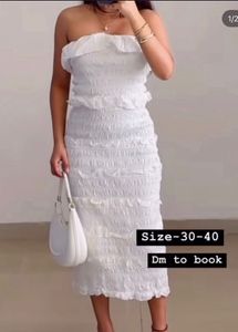 White Shirred Dress