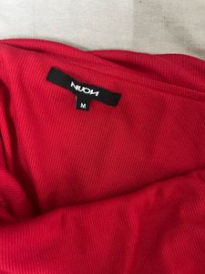 Red Off-Shoulder Long Sleeve Top