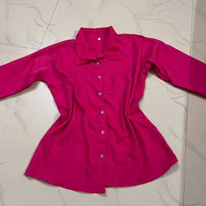 Vibrant Pink Collared Button-Up Shirt