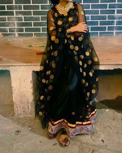 Black & Gold Embellished anarkali suit