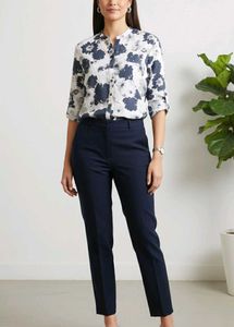 Elegant white and Navy printed cotton casual shirt