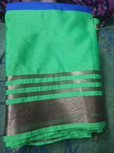 Cotton Blend Saree - Fluorescent Green