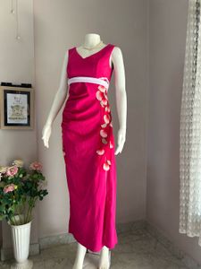 Stunning Magenta Maxi Dress with Floral Detail