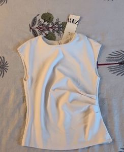 Zara White Sleeveless Ruched Top