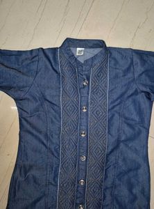 NEW Stylish Blue Denim Kurta with Golden buttons.