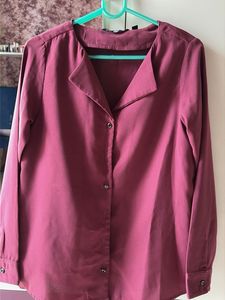 Maroon Button-Up Blouse