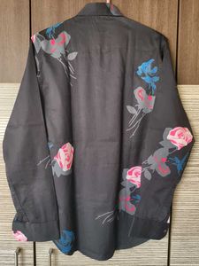 Men's Black Floral Print Shirt M