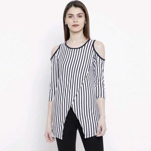 Women's Chic Striped Cold Shoulder Top