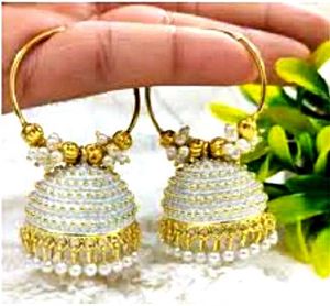 Shining White &amp; Golden Jhumkis...
