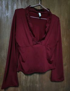 Chic Burgundy Lace Trimmed Top