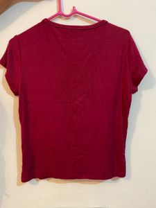 Maroon Henley V-Neck Top