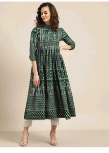 Green Print Anarkali Kurti (L)