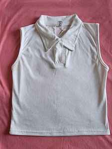 Sleeveless White Polo Top