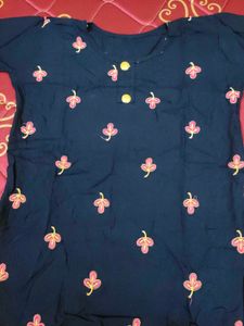 Embroidered Navy Blue Kurta