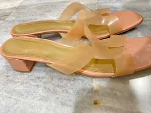 Stylish Pink &amp; Transparent Block Heels