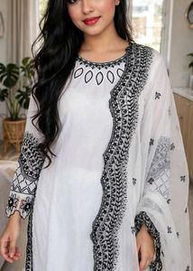 White Kurta Set with Black Embroidery