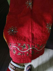 Red Self Embroidered Kurta