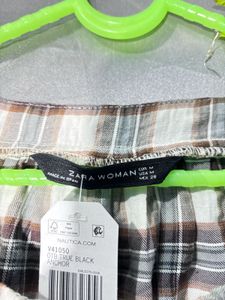 ZARA Plaid Flutter Sleeve Top