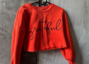 Orange "Grateful" Graphic cropped sweatshirt