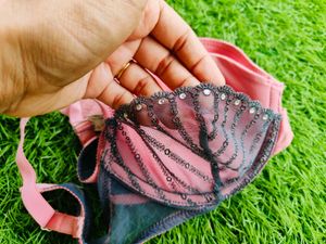 Mauve Color Bra With 🩶 grey Lace