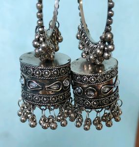 Oxidised Silver Large Jhumkis