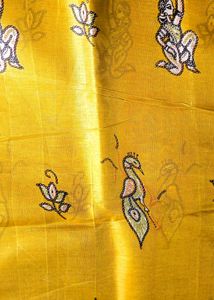 Vibrant Peacock &amp; Woman Print Saree