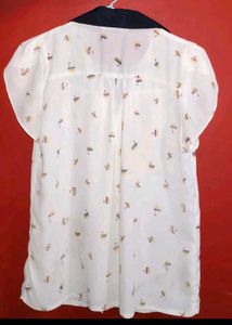 Cute Printed Button-Up Blouse
