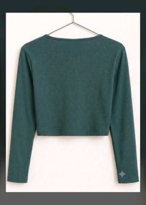 Teal Green Square Neck Long Sleeve Crop Top
